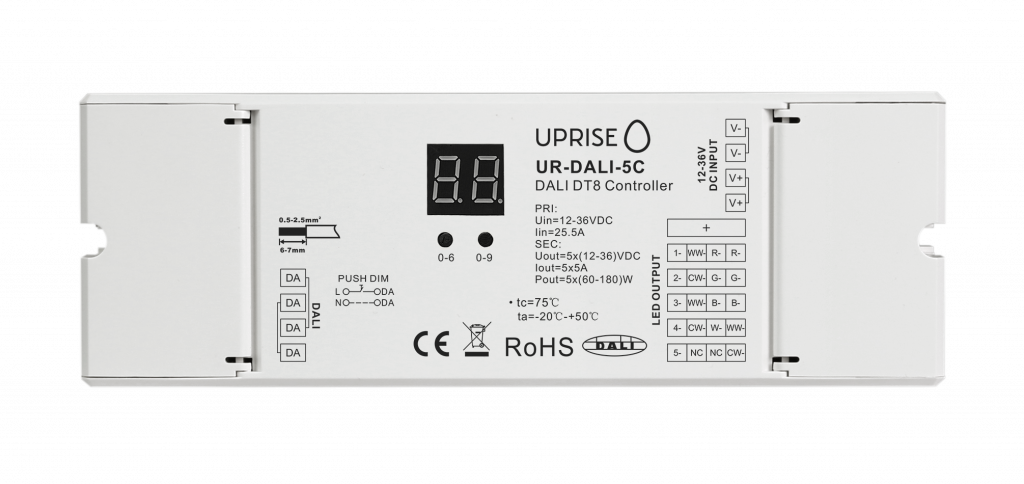 UR-DALI-5C - DALI 5 channels DT8 Dimmer, 12- 38VDC